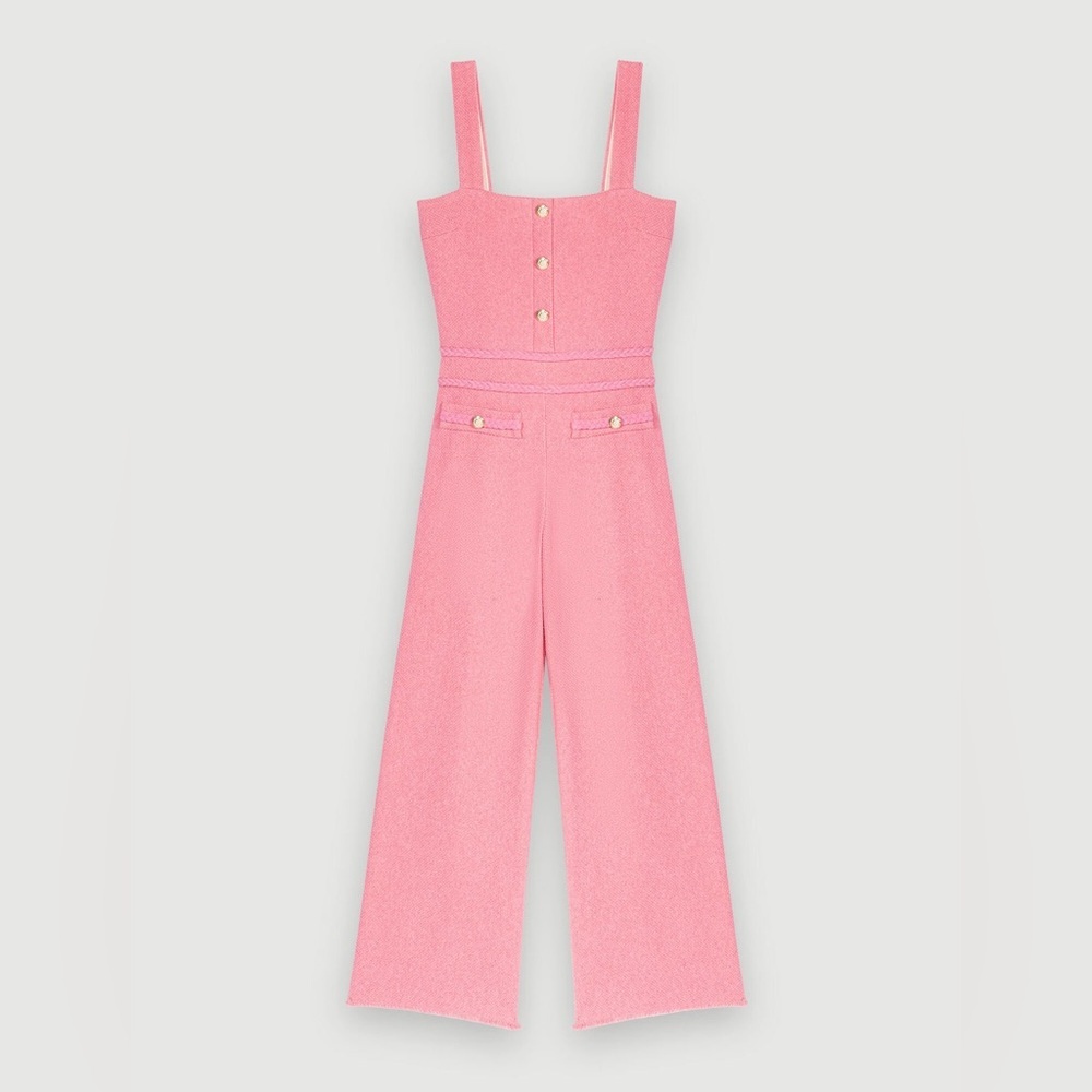 Maje Pink Tweed Wide-Leg Jumpsuit (Pant Suit) Size 38 / US 6 NWOT